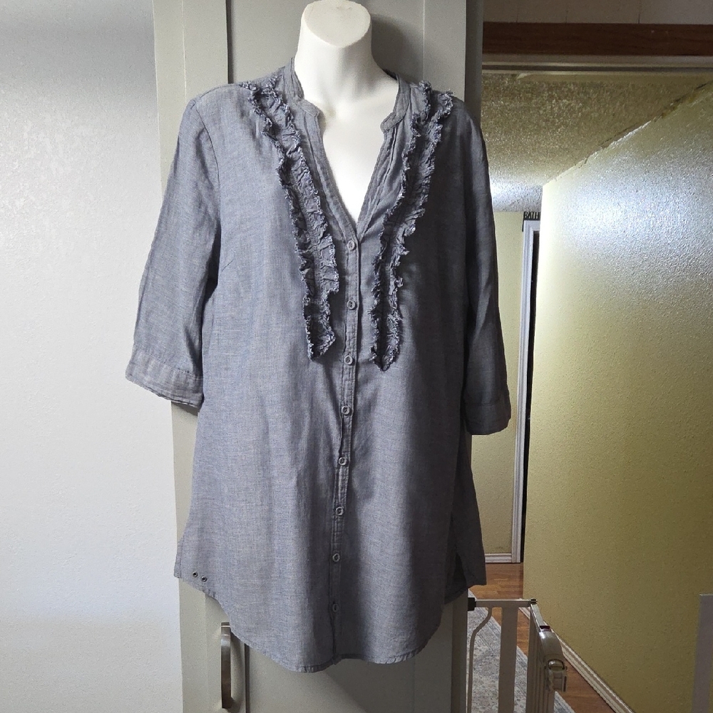 Converse Gray Button Down Shirt with Ruffles